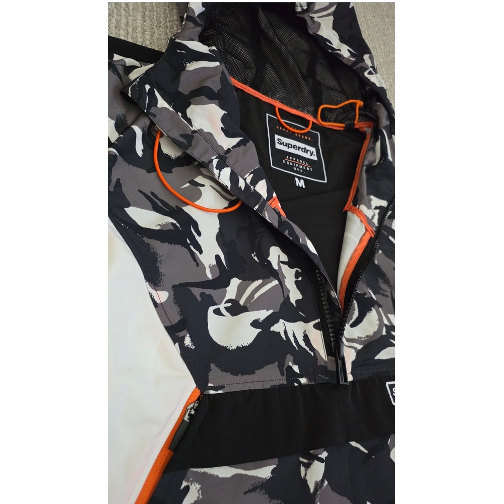 Superdry Sport Mens Camo Windbreaker Jacket Grey White Orange Half Zip Medium